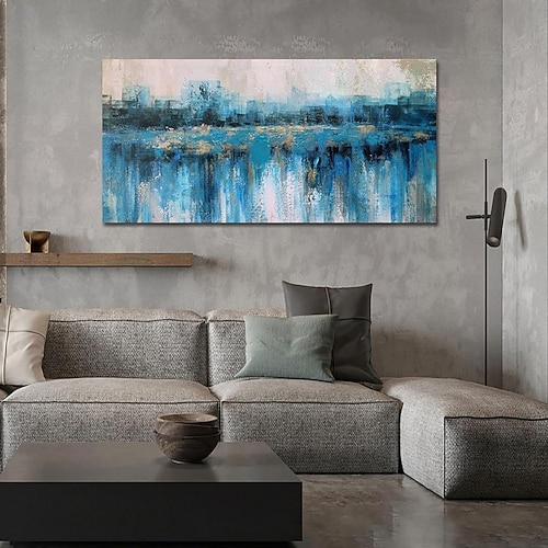 Handgefertigtes Ölgemälde auf Leinwand, Wandkunst, Dekoration, moderne abstrakte Stadtarchitektur, Landschaft für Heimdekoration, gerolltes, rahmenloses, ungedehntes Gemälde Image