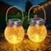 Crackle Glass Ball Solar Lantern - 2-Pack - Amber Warm LED - Outdoor Decorative Solar Lights