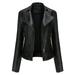 Ladies Vintage Solid Rivets Lapel Zipper Pocket Long Sleeve Slim Fit Coat Motorcycle Biker Jacket Punk Outerwear Jacket Long Sleeve Women Leather Vest Jacket Women Jacket Woman Office Jacket