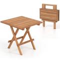 Costway 1 PC Patio Folding Side Table Indonesia Teak Wood Square Slatted Tabletop Portable Picnic