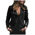 UPPADA Faux Leather Jackets for Women Womens Fall Winter Long Sleeve Zipper Motorcycle Jacket Solid Color Cool Outerwear