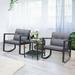 3 Pcs Cushioned Patio Rattan Set with Rocking Chair and Table-Gray