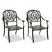 Set of 2 Cast Aluminum Patio Dining Chairs Stackable Outdoor Bistro Chairs with Armrests for Balcony Backyard Garden Deck Antique Bronze (Without Cushions)