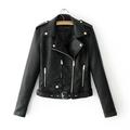 Teen Girls Spring/Fall Faux Leather Notch Collar Moto Biker Jacket Long Sleeve Casual Short Coat Outwear Ladies Lapel Motor Jacket Coat Zip Biker Short Punk Cropped Tops