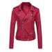 Lovskoo Women Faux Leather Jacket Moto Biker Coat Trendy Jacket Solid Long Sleeve Zipper Pocket Classic Asymmetrical Motorcycle Jacket Standard Outerwear Tops Short Coat Red