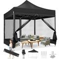 SANOPY 10x10ft Canopy Tent Pop-up Outdoor Portable Gazebo w/Removable Mosquito Netting 3 Adjustable Height Camping Tent Waterproof UV Resistant with Carrying Bag and Ground Stakes Black