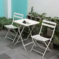 3 Piece Table and Chair Set Folding Outdoor Metal Patio Furniture Sets Included 1 Square Table and 2 Chairs for Porch Yard Balcony Garden 3 Piece Patio Bistro Set No Assembly White