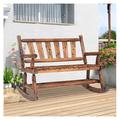 LeCeleBee Outdoor Rocking Bench 2-seat Wooden Patio Rocker Rocking Chair Outdoor for 2 Persons Rustic Log Porch Bench for Farmhouse Decoration Brown