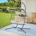 M optimized 2 Person Hanging Swing Egg Chair Patio Hanging Double Chair Basket Swinging Chair with Stand and Cushion Wicker Egg Chair Loveseat for Indoor Outdoor