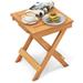 Topbuy Outdoor Folding Side Table Hardwood Patio Bistro Table w/ Slatted Tabletop & X-shaped Legs