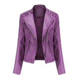 Clearance Clothes Under $5.00 ! BVnarty Women s Jacket Coat Zipper Motorcycle Leather Short Coat Winter Fashion Top Lightweight Plus Size Solid Color Shacket Jacket Casual Lapel Long Sleeve Purple XL
