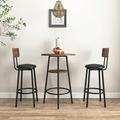 Hommoo 3-Piece Dining Round Table and Chairs Set Industrial Pub Table Set Kitchen Table and 2 Stools on Breakfast Nook Rustic Brown