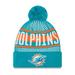 Youth New Era Aqua Miami Dolphins Striped Cuffed Knit Hat with Pom