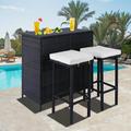 Sumdeal 3-Piece Patio Bar Set with Cushions All Weather PE Rattan and Steel Frame Furniture for Outside Backyards Porches Gardens or Poolside Brown and White