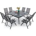 sell well & William 9 Pieces Patio Dining Set for 8 Outdoor Dining Furniture with 1 X-large E-coating Square Metal Table and 8 Rattan Chairs with Cushions Outdoor Table & Chairs