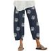 Uuszgmr Women S Pants Lady Wide Leg Girdle Flowers Print Casual Trousers Pants Mid Waist Solid Color Pants For Golf Lounge Travel Work Size:M