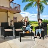 YRLLENSDAN Wicker Outdoor Furniture Wicker Patio Furniture Set Front Porch Furniture Patio Conversation Sets 4 Piece Patio Furniture Set for Backyard Balcony Porch Garden Black