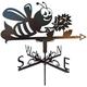 Metal Weather Vane Iron Wind Speed Outdoor Garden Weather Vane Stand Wind Speed - Bee black