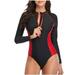 Otvok Womens Wetsuit One Piece Shorty Wetsuit Eco Friendly Thermal Long Sleeve Front Zipper Diving Suit S Red