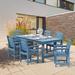 SERWALL 7 PC Outdoor Patio Furniture Set Patio Dining Sets 6 Chairs and 1 Table Navy Blue