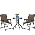 Patio Bistro Set 3-Piece Patio Dining Furniture Set with Round Tempered Glass Table 2 Foldable Chairs Small Outdoor Folding Chairs & Table Set for Porch Garden Pool Yard