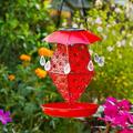 fuyuli Umbrella Drip-Drop Bird Feeder Iron Solar Bird Feeder Hanging Metal Waterproof Wild Bird Feeder Solar Wild Bird Feeders Umbrella Water Drop Lamp Garden Decoration for Bird Loversï¼ˆRedï¼‰