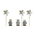 Miulika 3 Pieces Garden Owl Statue Owl Pinwheel Sculpture Ornaments Owl Windmill Statue Owl Wind Sculpture for Courtyard Pathway Yard