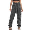 Classic Pants For Women Vintage Cargo Baggy Jeans Streetwear Pocket High Waist Straight Overalls Casual Elastic Waisted Stretch Office Long Regular Trouser Fashion Outdoor Golf Business Trousers