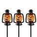 Set of 3 Orange and Black Flickering Halloween Pumpkin Lantern Pathway Markers 16.75