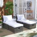 SAFAVIEH Pramla Outdoor Patio 4 Piece Sette With Ottoman Grey Brown/White