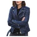 XFLWAM Women Plus Size Fashion Faux Leather Jacket Long Sleeve Zipper Fitted Moto Biker Coat Blue 5XL