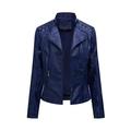 Flash Sales for Today ! BVnarty Women s Jacket Coat Zipper Motorcycle Leather Short Coat Winter Fashion Top Lightweight Plus Size Solid Color Shacket Jacket Casual Lapel Long Sleeve Navy L