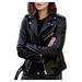 XFLWAM Women Plus Size Fashion Faux Leather Jacket Long Sleeve Zipper Fitted Moto Biker Coat Black XXL