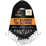 Rubber Bungee Cords with Hooks 10 Pack 31 Inch (54Ã¢â‚¬Â� Max Stretch) Heavy-Duty Black Tie Down Straps for Outdoor Tarp Covers Canvas Canopies Motorcycle and Cargo - by Xpose Safety