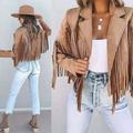 Eyicmarn Women s Long Sleeve Fringed Jacket Tassel Cropped Motor Biker Jacket Casual Outwear