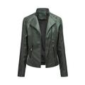 Lovskoo 2024 Women Faux Leather Jacket Moto Biker Coat Trendy Lapel Zip Biker Short Punk Cropped Tops Asymmetrical Motorcycle Jacket Standard Outerwear Short Coat Olive Green