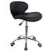 MOWENTA PU Leather Low Back Rolling Stool Height Adjustable Modern Shell Shape Seat Home Office Drafting Chair with Wheels (Black)