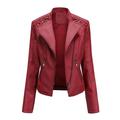 Aoochasliy Womens Jackets and Coats Clearance Lapel Faux Leather Ladies Lapel Motor Jacket Overcoat Zip Biker Short Punk Cropped Tops