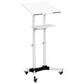MOWENTA Steel Mobile 24 inch Height Adjustable Multi-Purpose Rolling Podium Lectern and Laptop Workstation Desk with Storage Tray White CART-V03W
