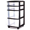 MOWENTA Plastic 4 Clear Drawer Medium Home Organization Storage Container Tower with 2 Large Drawers and 2 Small Drawers Black Frame