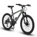 24 Inch Mountain Bike Boys Girls Steel Frame Shimano 21 Speed Mountain Bicycle with Daul Disc Brakes and Front Suspension MTB Grey