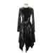 MICHAEL Michael Kors Cocktail Dress - A-Line High Neck 3/4 sleeves: Black Print Dresses - Women's Size X-Small