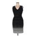 White House Black Market Casual Dress - Sheath V-Neck Sleeveless: Black Stripes Dresses - Women's Size 12