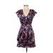Parker Casual Dress - A-Line V Neck Short sleeves: Blue Floral Dresses - Women's Size X-Small