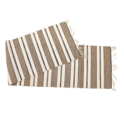 Creamy Mocha,'Striped Natural Fiber and Cotton Table Runner'
