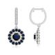 Round Sapphire Two Tone Drop Earrings with Double Halo