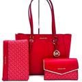 Michael Kors Bags | Michael Kors Charlotte Lg Tote Bag 3 In 1 Leather Shoulder Bag Red/Gold (Nwt) | Color: Gold/Red | Size: Large