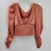 Free People Tops | Free People Womens Xs Pink Satin Smocked Waist Long Sleeve Cropped Top | Color: Orange/Pink | Size: Xs