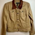 Ralph Lauren Jackets & Coats | Lauren Ralph Lauren Denim Jacket Leather Trim Collar Tan Brown L | Color: Brown/Tan | Size: L