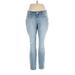 Jessica Simpson Jeggings - Mid/Reg Rise Skinny Leg Boyfriend: Blue Bottoms - Women's Size 14 - Distressed Wash